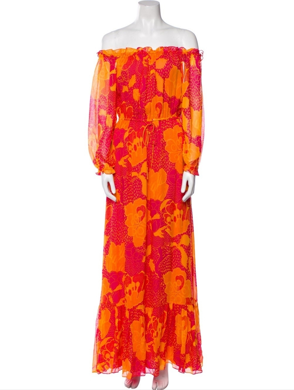 DVF Diane Von Furstenberg Silk Maxi Dress On Off Shoulder 4/6/8